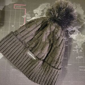 Calvin Klein Black Knit Pom-Pom Beanie